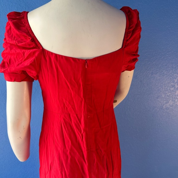 Rihoas Red puff sleeve solid midi dress, size small NWT - Picture 8 of 9